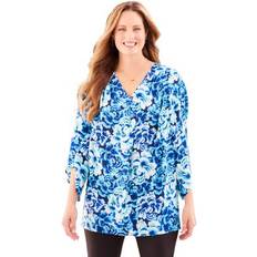 Catherines Plus Size V-Neck Angel Sleeve Blouse - Navy Floral Burst