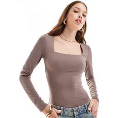 High comfort Shapewear & Under Garments New Look Square Neck Long Sleeve Thong Bodysuit - Mink/Neutral