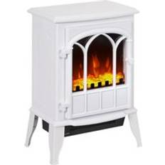 Freestanding Electric Fireplaces Homcom HOMCOM 1kW-2kW Free-Standing Electric Fireplace Heater with LED Flames and Overheat Safety White, White