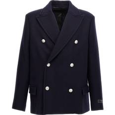 Balmain Coats Balmain Double-Breasted Coat With Logo Buttons - Blue