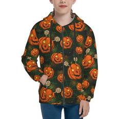 Hoodies Buewutiry Halloween Pumpkin Candy Zip Up Hoodie - Boys