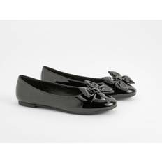 Low Shoes boohoo Patent Bow Round Toe Ballerina - Black