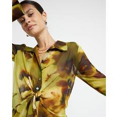 Green Blouses River Island Abstract Print Front Knot Blouse - Green