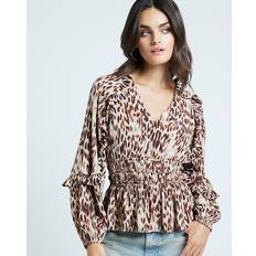 River Island Leopard Print Frill Blouse - Beige