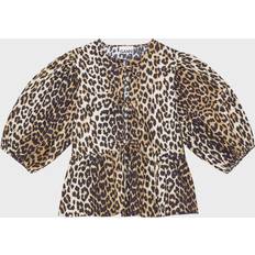 Leopard Överdelar Ganni Printed Cotton Poplin Peplum Blouse - Leopard