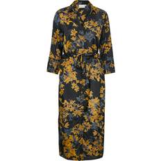Guld Kjoler Kaffe Black Deep Shirt Dress with Belt - Black