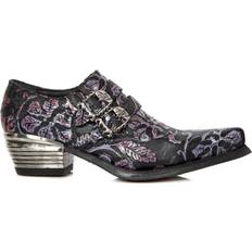 New Rock Lage schoenen New Rock Vintage Paarse Bloemen Lederen - Zwart