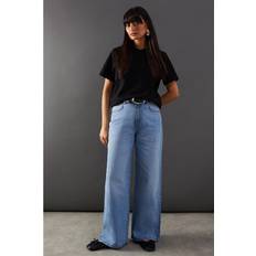 Warehouse Light Wash Denim High Waist Wide Leg Jean - Blue