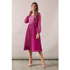 Clothing Wallis Occasion Lace Pleated Midi Dress - Purple