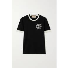 Gucci Women T-shirts Gucci Embroidered Cotton-jersey T-shirt - Black