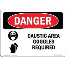 Office Supplies SignMission OSHA Danger Sign 12 x 18 in - Caustic Area Goggles Required