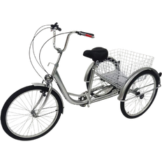 Belysning Trehjulingar Futchoy 24 Inch 6 Gear Adult Tricycle With Shopping Basket Silver