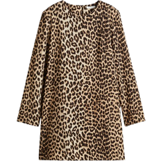 H&M Dam Klänningar H&M Shoulder Pad Dress - Beige/Leopard Pattern