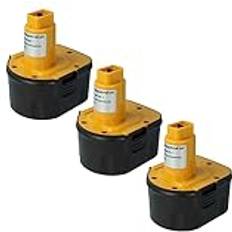 VHBW 3 x batteri ersättning för Dewalt DE9037, DE9071, DE9074, DE9075, DE9501, DW907, DW9071 för elverktyg (2 000 mAh NiMH 12 V)