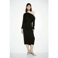 H&M Midi Dresses H&M Ladies Black Draped One-Shoulder Dress