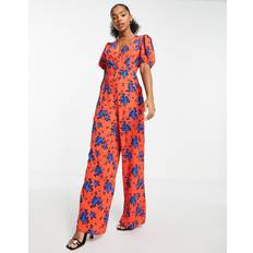 Multicoloured Jumpsuits & Overalls ASOS DESIGN Bubble Crepe V Neck Puff Sleeve Jumpsuit - Multi