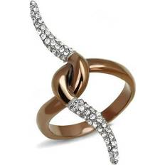 Brown Rings Precious Stone Women Two Tone IP Light Brown Stainless Steel Ring with Top Grade Crystal in Clear