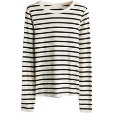 H&M Damen T-Shirts H&M Ribbed Jersey Shirt - White/Striped