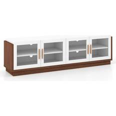 Costway Large Stand 75 Inch with 4 Tempered Glass Doors TV Bench