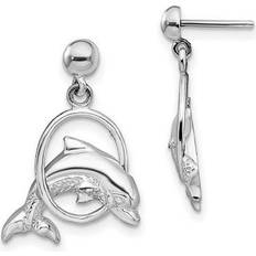 Sterling Silver Polished Dolphin In Hoop Dangle Post Earrings