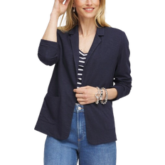 Blue - Women Cardigans Chico's Knit Cotton Blend Blazer - Classic Navy