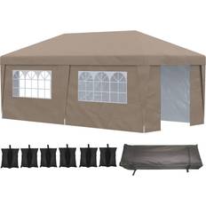 OutSunny 10' x 20' Pop Up Canopy Tent with Sidewalls, Height Adjustable Large Party Tent Event Shelter with Leg Weight Bags, Double Doors and Wheeled Carry Bag, for Garden, Patio, Brown