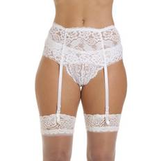 Strumpfbandhalter Silky Damen Camille Damen Strumpfgürtel Weiße Dessous aus breiter Spitze mit Schleifenriemen Weiß