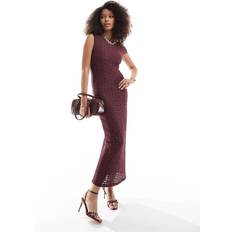Lace Dresses Pull&Bear sleeveless textured lace maxi dress in burgundy