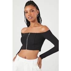 Forever 21 Women Tops Forever 21 Women's Ribbed Off-the-Shoulder Crop Top in Black