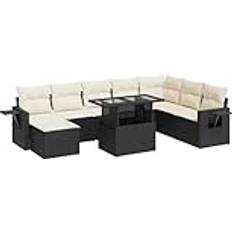 vidaXL Garden Sofa Black PE Rattan Large Adjustable Armrests Outdoor Lounge Set