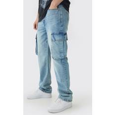 boohooMAN Mens Straight Rigid Cargo Jeans - Antique Blue