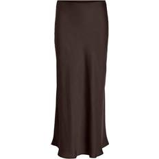 Dame - Polyester Nederdele Vila Viellette Højtaljet midinederdel - Coffee Bean