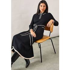 Clothing Wallis Womens Tipped Belted Knitted Midi Dress Black