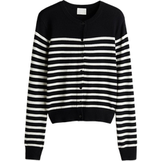 L - Polyamid Cardigans H&M Fine Knit Cardigan - Black/White Striped