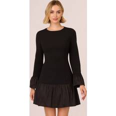 Adrianna Papell Crepe Og Taft Midi Black Dress