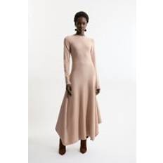 Wool Dresses Karen Millen Wool Look Hanky Hem Midaxi Knit Dress Camel