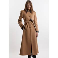 Karen Millen Men Clothing Karen Millen Premium Italian Manteco Wool Pu Trim Belted Tailored Maxi Coat Camel
