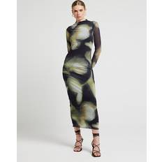 Mesh Dresses River Island Womens Black Mesh Abstract Floral Bodycon Midi Dress