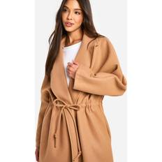 Zipper Coats boohoo Womens Cinched Waist Wool Look Coat - Beige