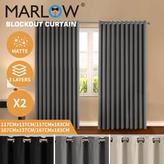 Marlow 2x Blockout Curtains Panels 117 x 183 cm - Charcoal