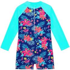 Silver Swimwear Children's Clothing Silvercell Xurikang, Girls Floral or Rainbow Horse Printed Sun Protection Swimsuit Long Sleeved Tight Fitting One-Piece Bathing Suit for 4-12 Years Toddler Kids