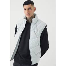 Man - One Size Vesten boohooMAN Tall Abstract Quilted Funnel Neck Gilet - Light Grey