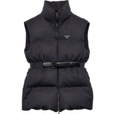 Prada Vests Prada belted down-padded gilet women Goose Down/Recycled Polyamide/Virgin Wool/Polyester/Calf Leather Grey