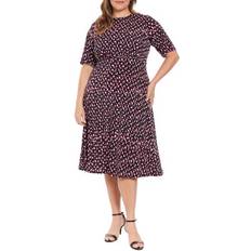 Dresses London Times Elbow Sleeve Fit & Flare Midi Dress in Black/Orchid 14W (14W)