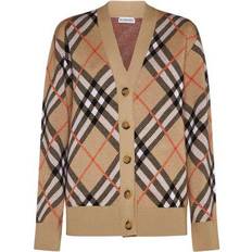 Burberry Dame Overdele Burberry V-Neck Cardigan Uld Sweater - Beige