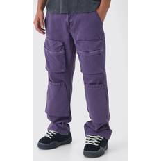 Mies - Violetti Farkut boohooMAN Relaxed Heavyweight Twill Acid Cargo Trousers - Purple