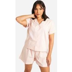 Orange Sleepwear boohoo Womens Plus Cotton Stripe Button Down Shirt And Short Pyjama Set - Orange