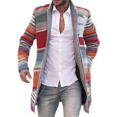 Cheap Men Coats Sexydance (Red, 2XL) Men's Striped Printed Long Sleeve Coat Outwear Peacoat Overcoat Jacket Cardigan