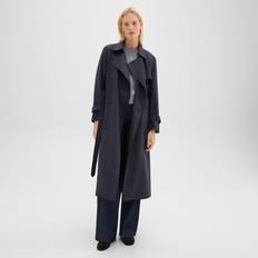 Theory Women Outerwear Theory Double-Breasted Wool-Blend Trench Coat Dark Navy (X-Small)