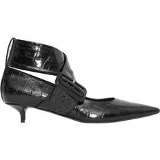 Burberry Black Heels & Pumps Burberry Kitten-Heel Point-Toe Embossed Leather Pumps, Brand (US 6) Black (Size 6)